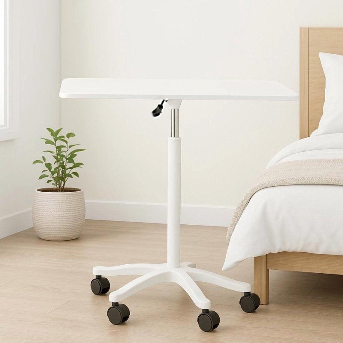 Side Table With Adjustable Gas Spring Height 60 To 80 Cm In White MDF Top 60x39 Cm Pro.